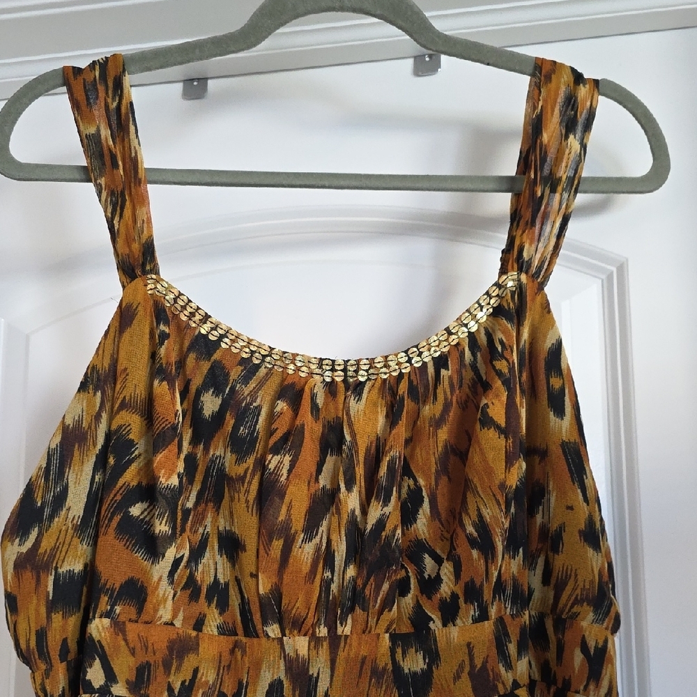 Maxi Dress in Mustard Animal Print with Gold Trim
